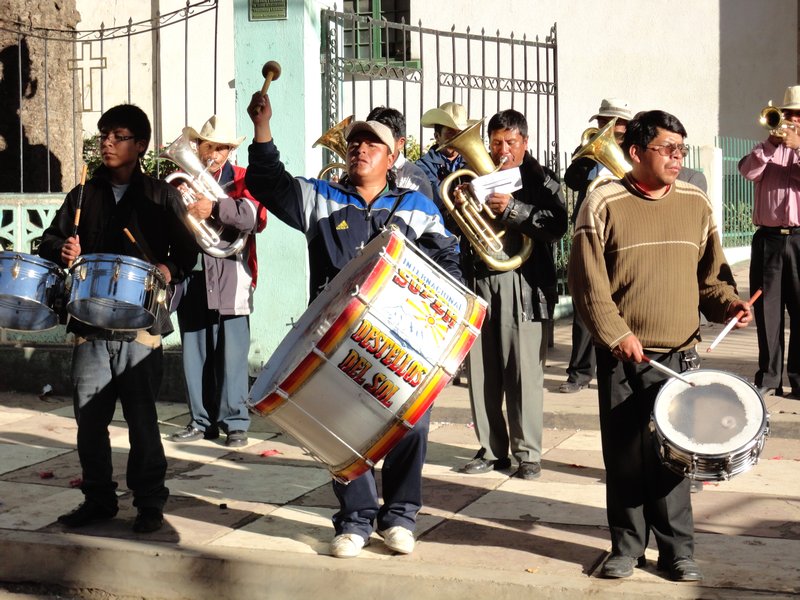 The band from the bus which was passing through the town