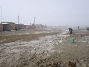 Mud and slush in the tiny salt processing town of Colchani, 22 klms from Uyuni