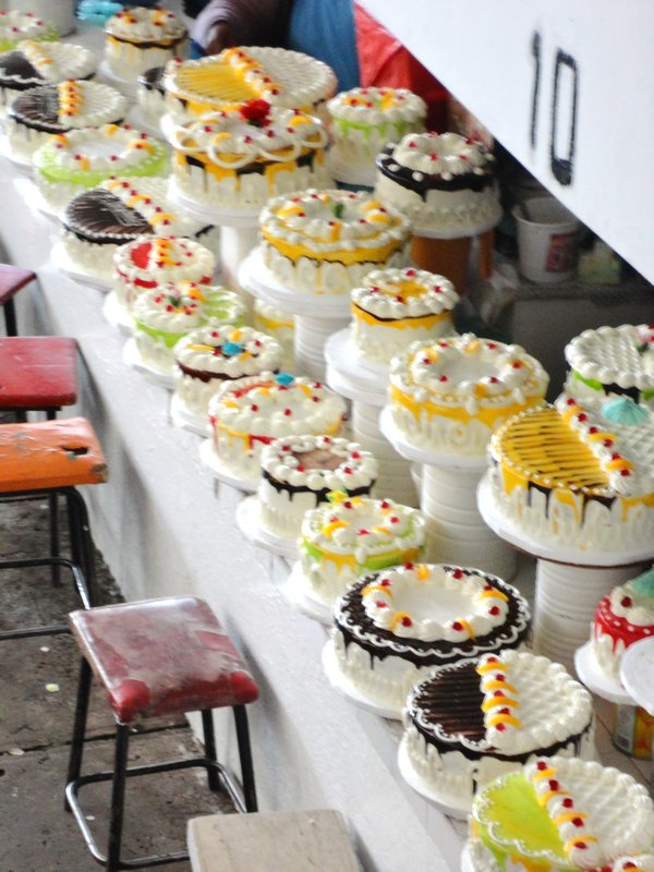 Garish cakes (artificial cream) for sale in market