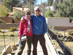 Jerry and I on the suspension bridge in the village of Yotala