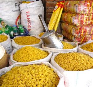 Pasta for sale at the Campesino market