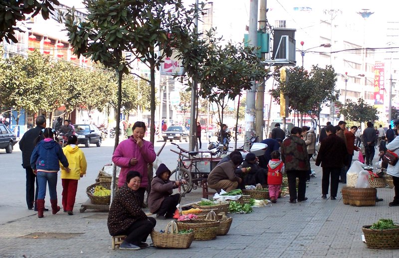 Vegetable sellers in the main street of Guangshui
