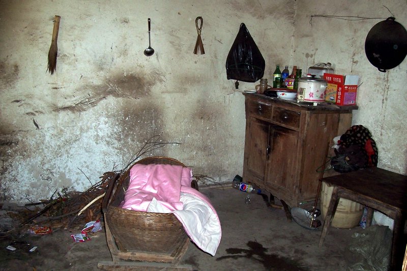 Babies cradle inside village house