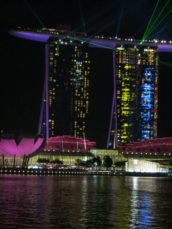 Laser and light show from the Marina Bay complex