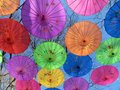 Silk umbrellas decorating the walkways around Green Lake
