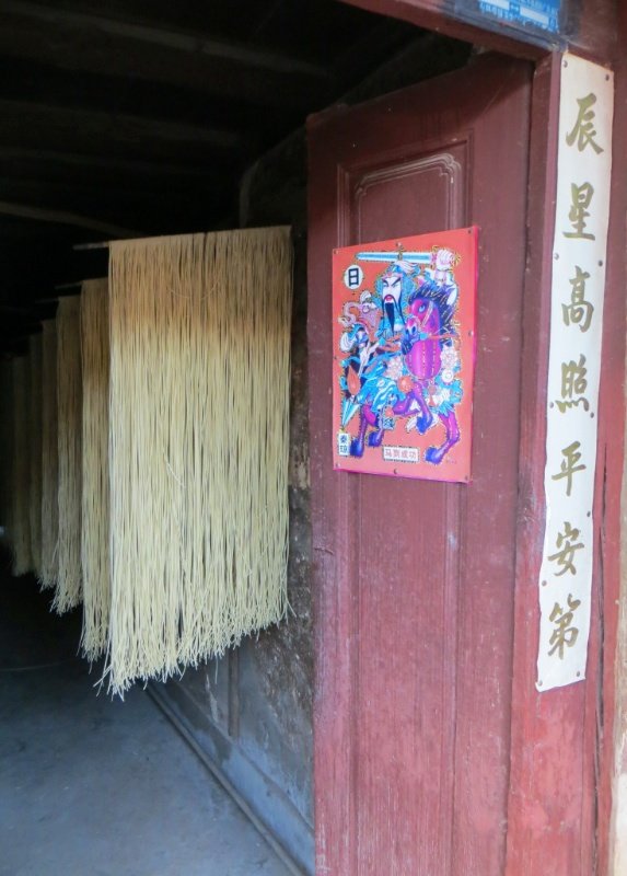 Freshly made noodles drying