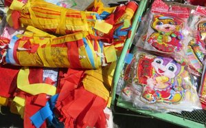 Prayer flags and New Year lanterns for sale