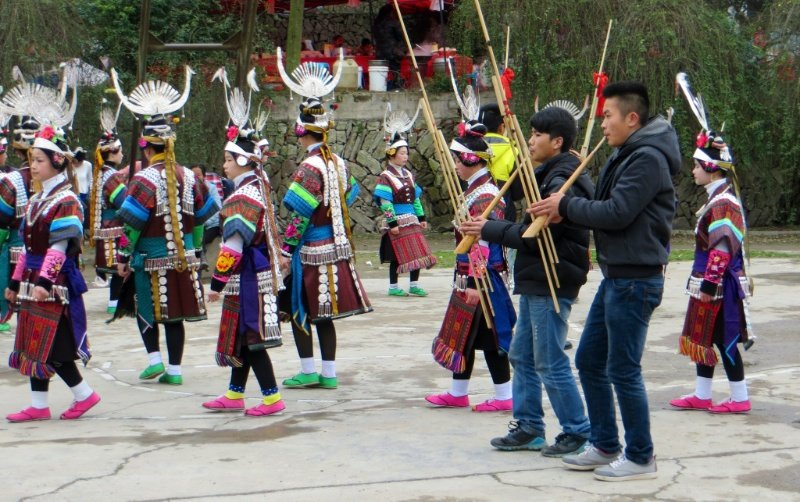 Lusheng festival at community grounds in Zhouxi