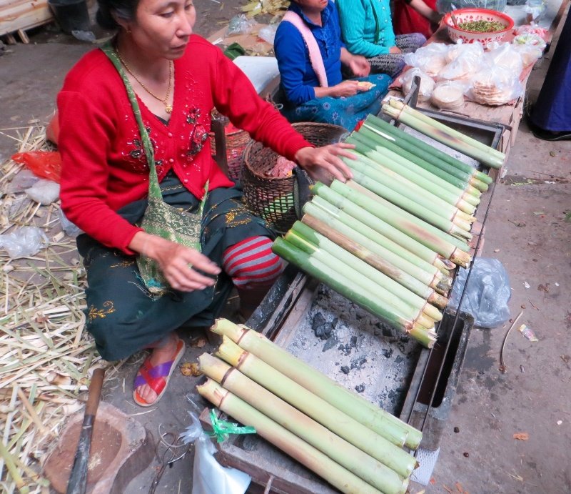 Bamboo rice - it is cooked in the bamboo tubes