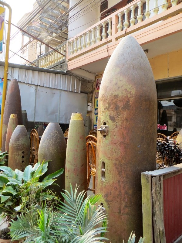 Bomb casings used at decor in a local cafe