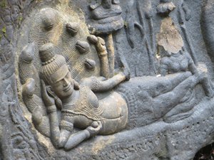 Carving of Lord Vishnu at Kbal Spean