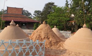 Sand 'mountains' built in the temples as part of Khmer New Year celebrations