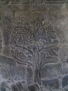 Tree of Life carving on the bas relief within Angkor Wat