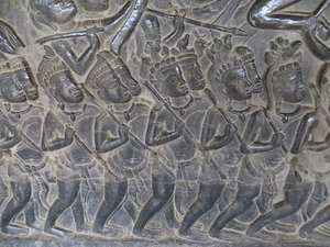 Soldiers marching along the bas relief at Angkor Wat