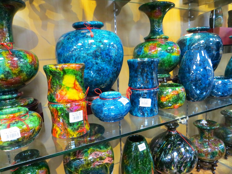 Rainbow jade stoneware vases