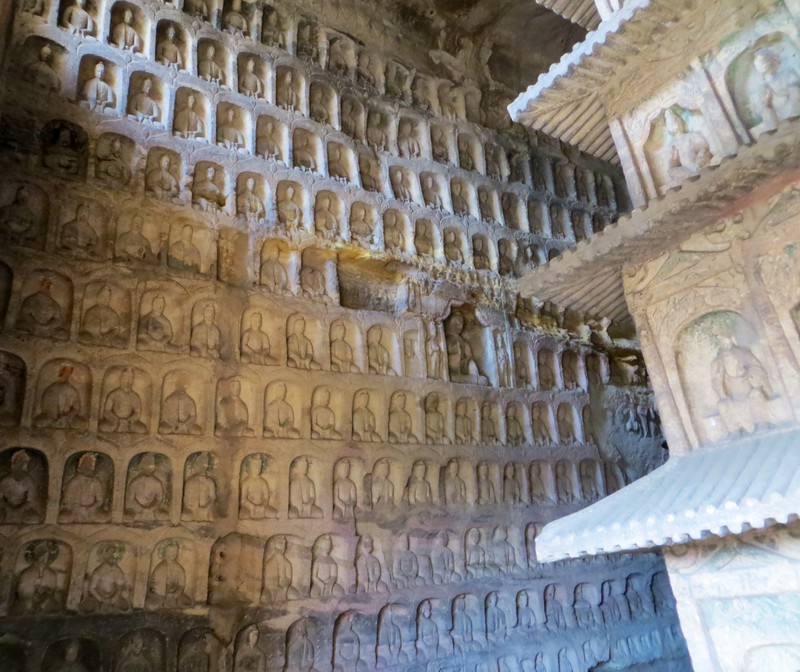 Internal wall carvings and stone pagoda
