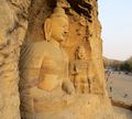 Very large Buddhas carved into the cliff