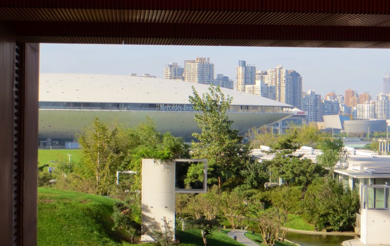 The ex Mercedes Benz Pavilion on the 2010 Expo site as seen from the Shanghai Art Museum