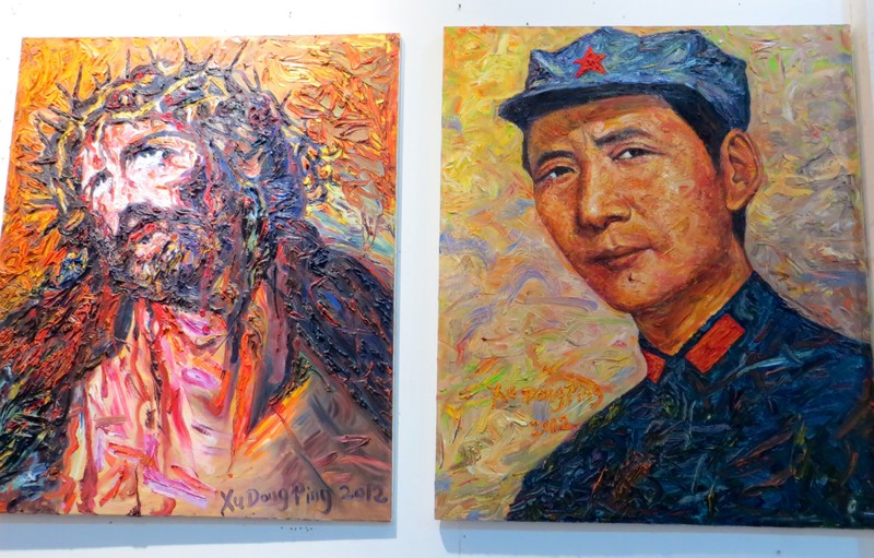 Painting of Mao and Jesus at M50