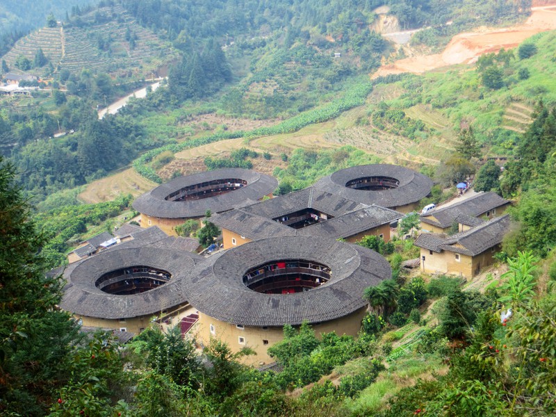 Looking down on the Tianluokeng tulou cluster