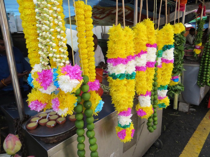 Floral temple offerings made by hand in Little India