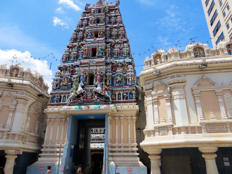 Hindu temple tower and houses 