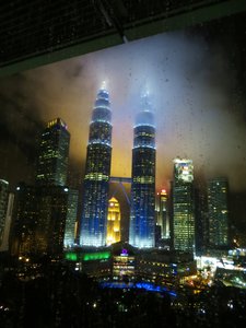 Petronas Towers on a rainy night from our hotel room window