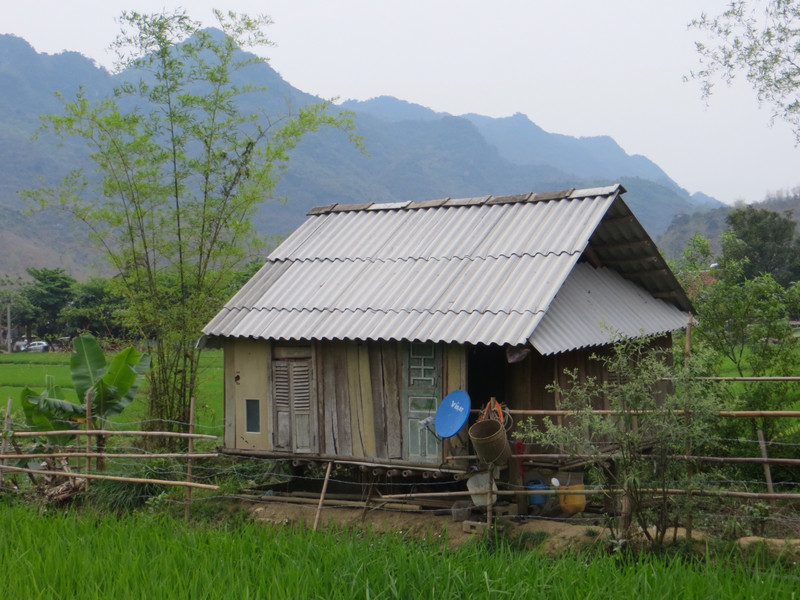One of the smaller houses in the midst of the rice fields.