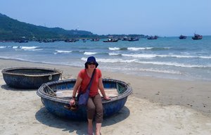A coracle (round bamboo boat)on China Beach near Da Nang.