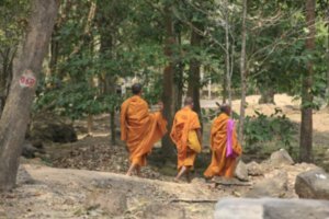 monks on the way to our 'secret hide-out spot'