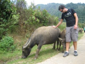 Sam getting friendly with the locals, Sapa