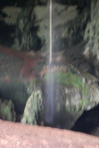 Huge water fall inside the cave started by the heavy rain