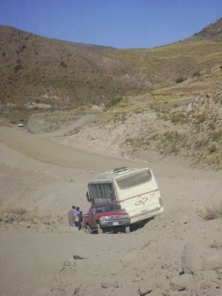 Bus Topples On To A Car At 4000 Metres Above Sea Level