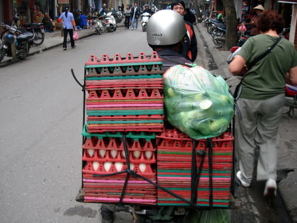 Eggs and greens being delivered