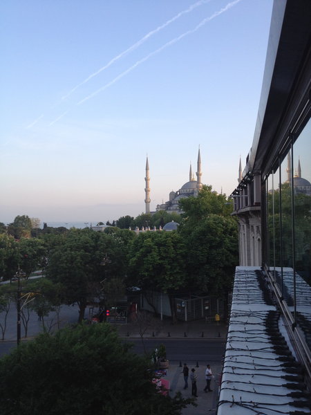 View of Blue Mosque from our first dinner