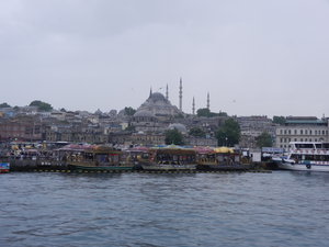 Fish boats and the old part of Istanbul