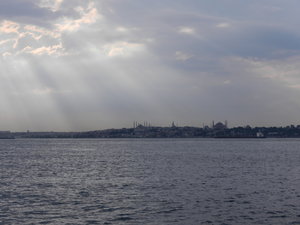 Sunset ferry ride back into Istanbul