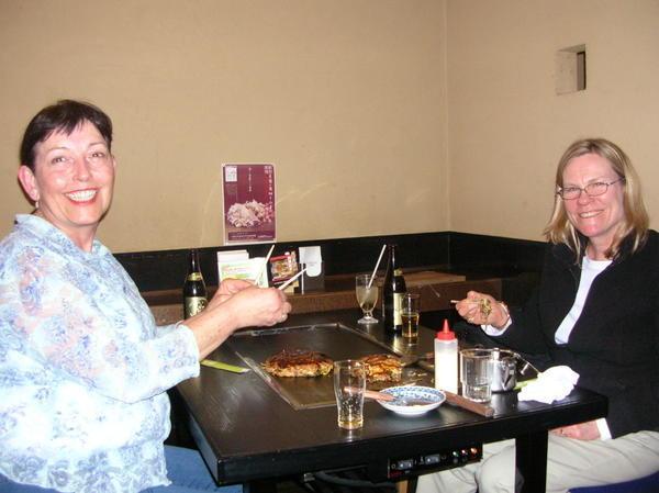 Aunt Sue and Mom enjoying their delicious okonomiyaki!