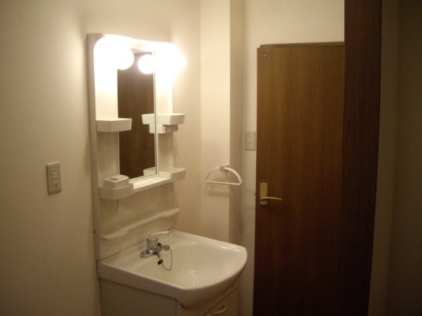 sink and mirror and door to fancy washlet toilet