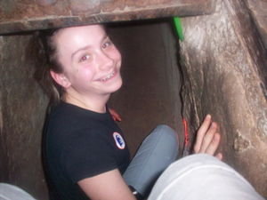 Carly entering the tunnels
