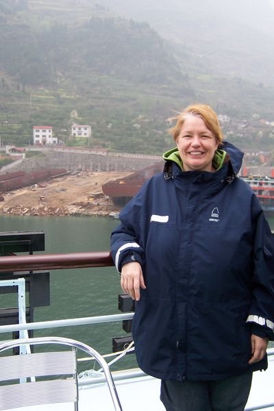 Cindy on ship deck on Yangtze River