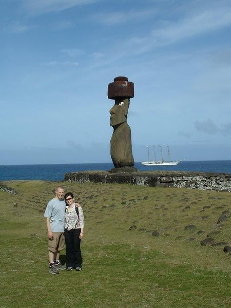 Jo and Graeme with Moai