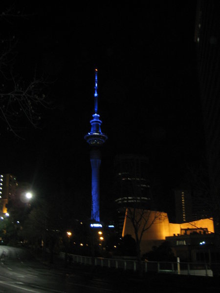 sky tower at night