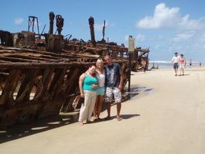 Laurie, Laura and Liam by the wreck on Fraiser