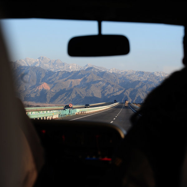 Driving out of Urumchi on the Northern Silk Road
