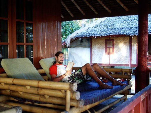 Me chilling outside our bungalow on Gili Air