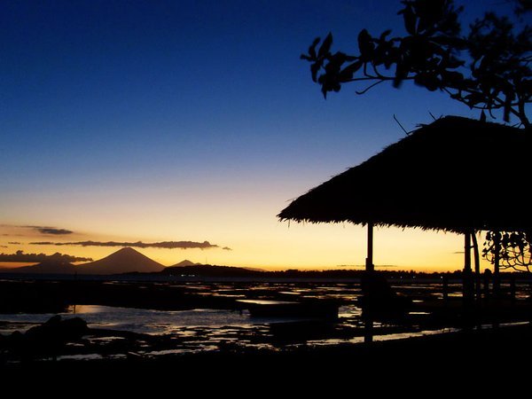 Sunset from the bar in Salabose, Gili Air. The volcano in the back is on Bali
