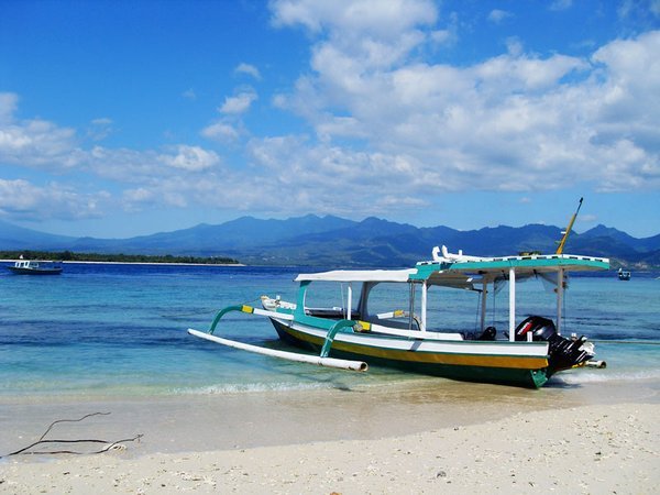 Our boat waiting for us to finish lunch on Gili Meno