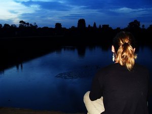 Just before sunrise at Angkor Wat with probably the most expensive instant coffee in Cambodia, if not Asia