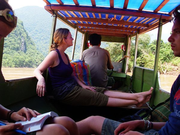 Next boat: Muang Noi. There was a huge spider on the boat so Janine made a tactical retreat to the front.